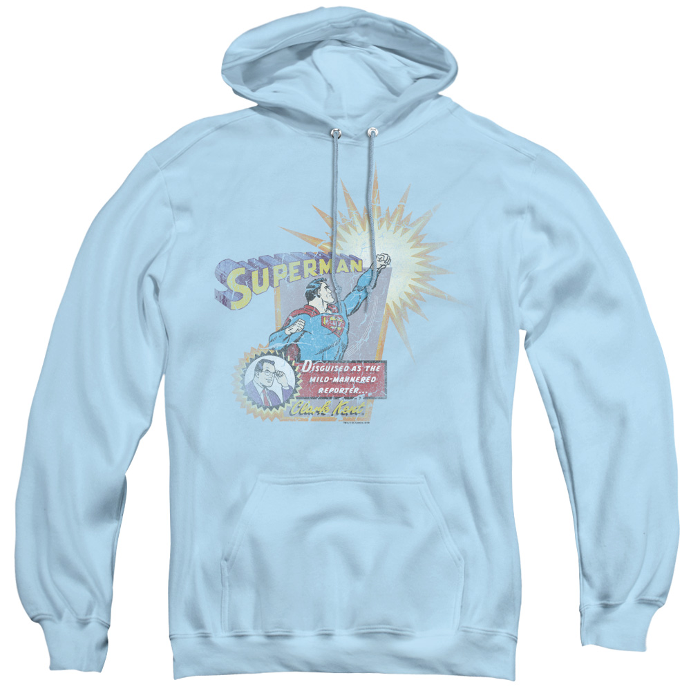 SM1344-AFTH-3 Superman & Ingenious Disguise Adult Pull Over Hoodie, Light Blue - Large