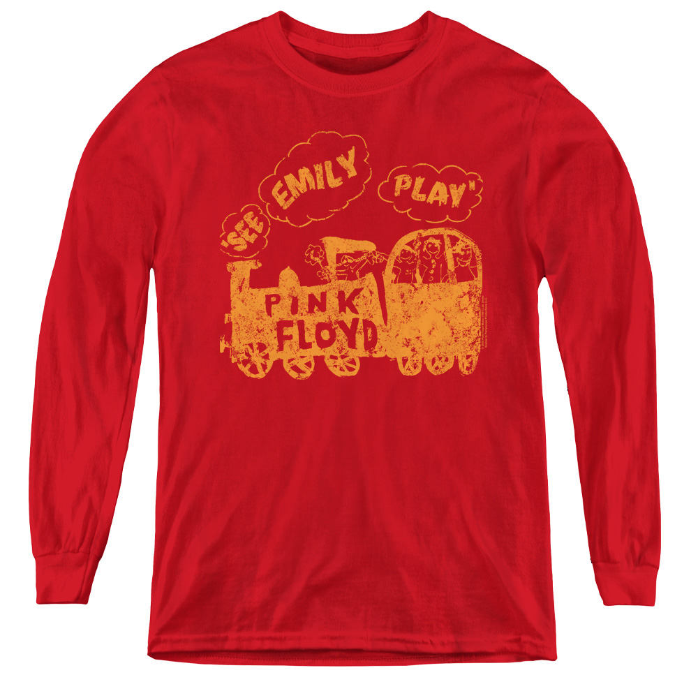 Pink Floyd & See Emily Play Youth Long Sleeve Tee Shirt, Red - Extra Large