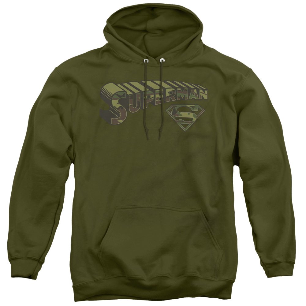 Trevco   Superman Camo Logo & Shield Adult Pull Over Hoodie, Military Green - Medium