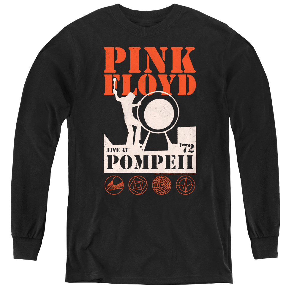Pink Floyd & Pompeii Youth Long Sleeve Tee Shirt, Black - Small