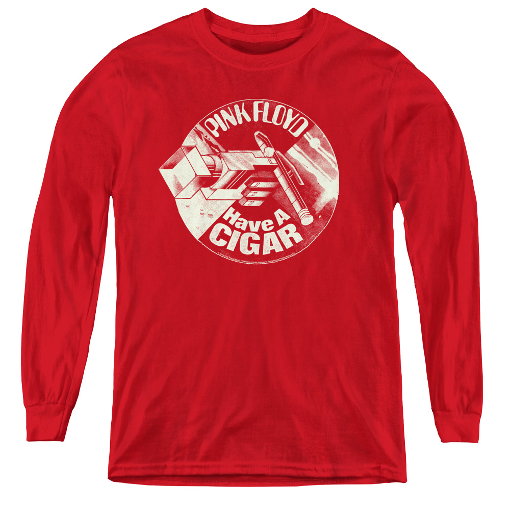 PERRY272-YL-2 Pink Floyd & Just a Cigar Youth Long Sleeve Tee Shirt, Red - Medium