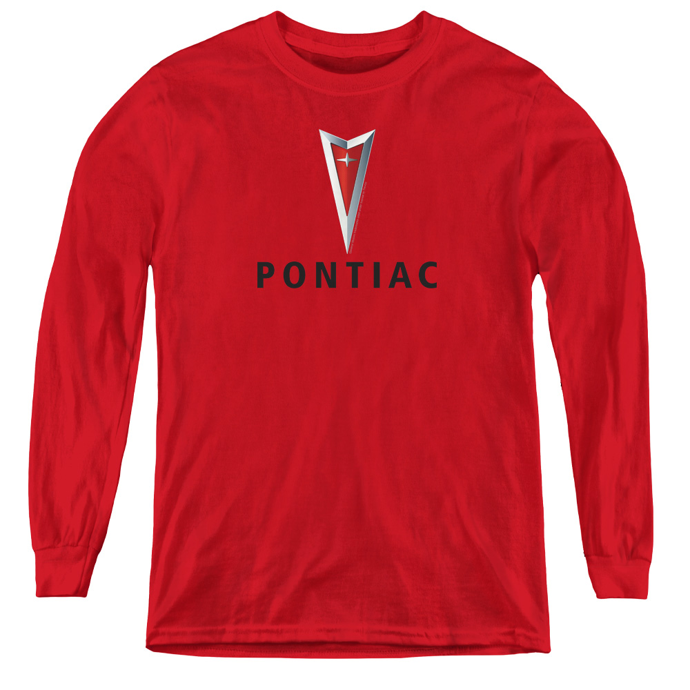 Pontiac & Centered Arrowhead Youth Long Sleeve Tee Shirt, Red - Small