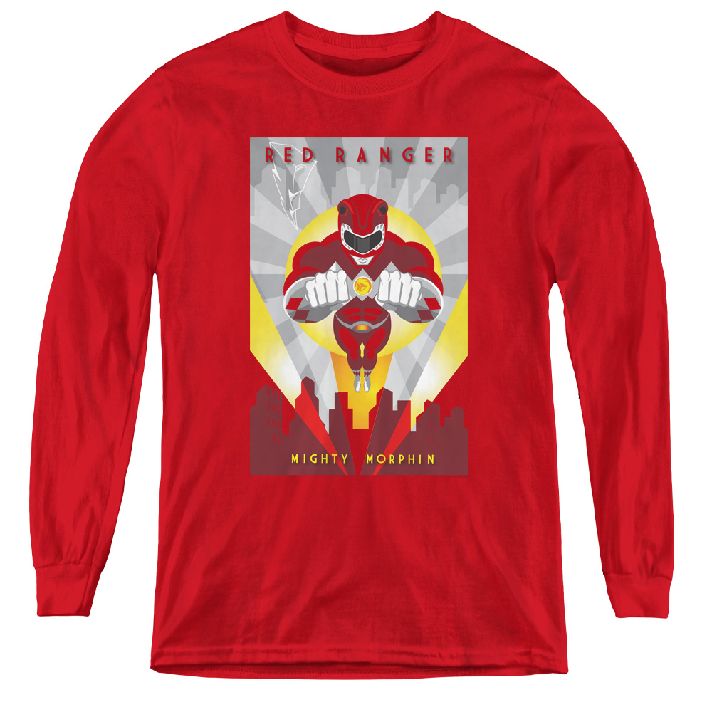 Power Rangers & Red Deco Youth Long Sleeve Tee Shirt, Red - Medium