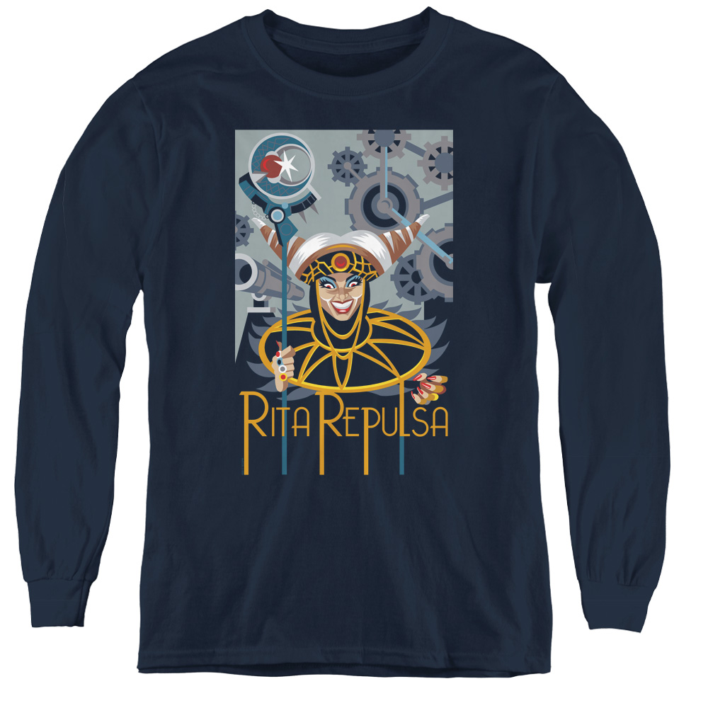 Power Rangers & Rita Deco Youth Long Sleeve Tee Shirt, Navy - Medium
