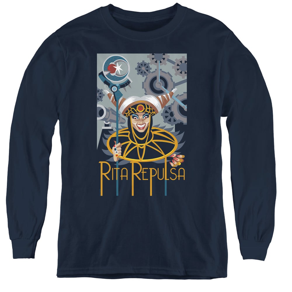 Power Rangers & Rita Deco Youth Long Sleeve Tee Shirt, Navy - Extra Large