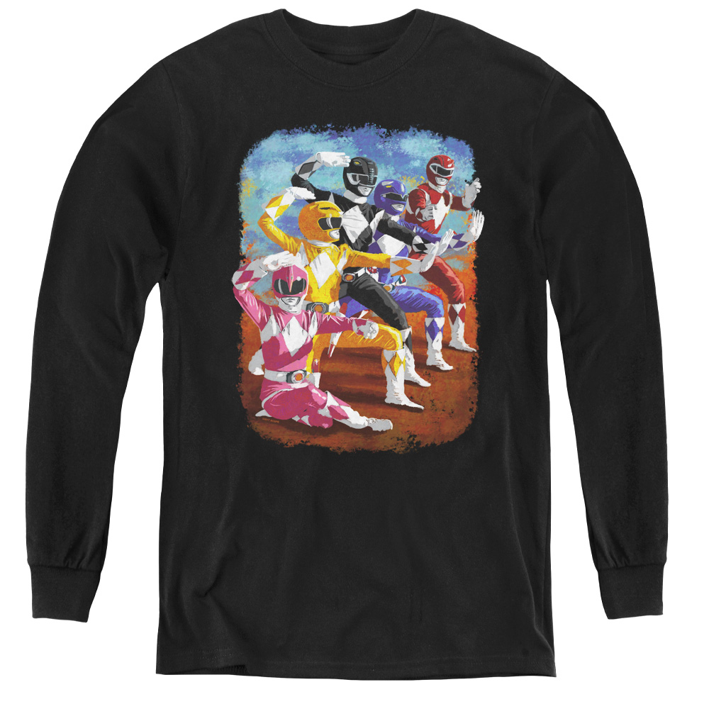 Power Rangers & Impressionist Rangers Youth Long Sleeve Tee Shirt, Black - Medium