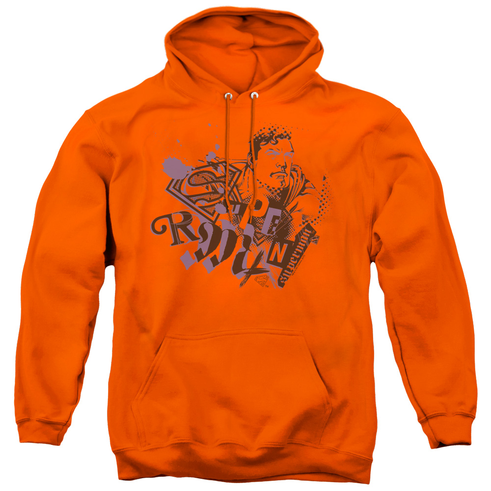 SM1619-AFTH-3 Superman Cut & Paste Adult Pull Over Hoodie, Orange - Large