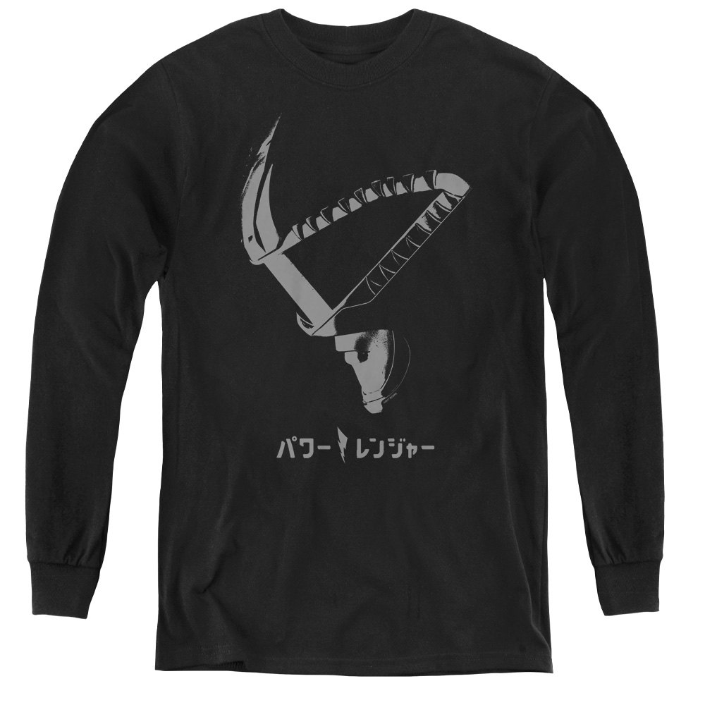 Power Rangers & Helmet Youth Long Sleeve Tee Shirt, Black - Medium