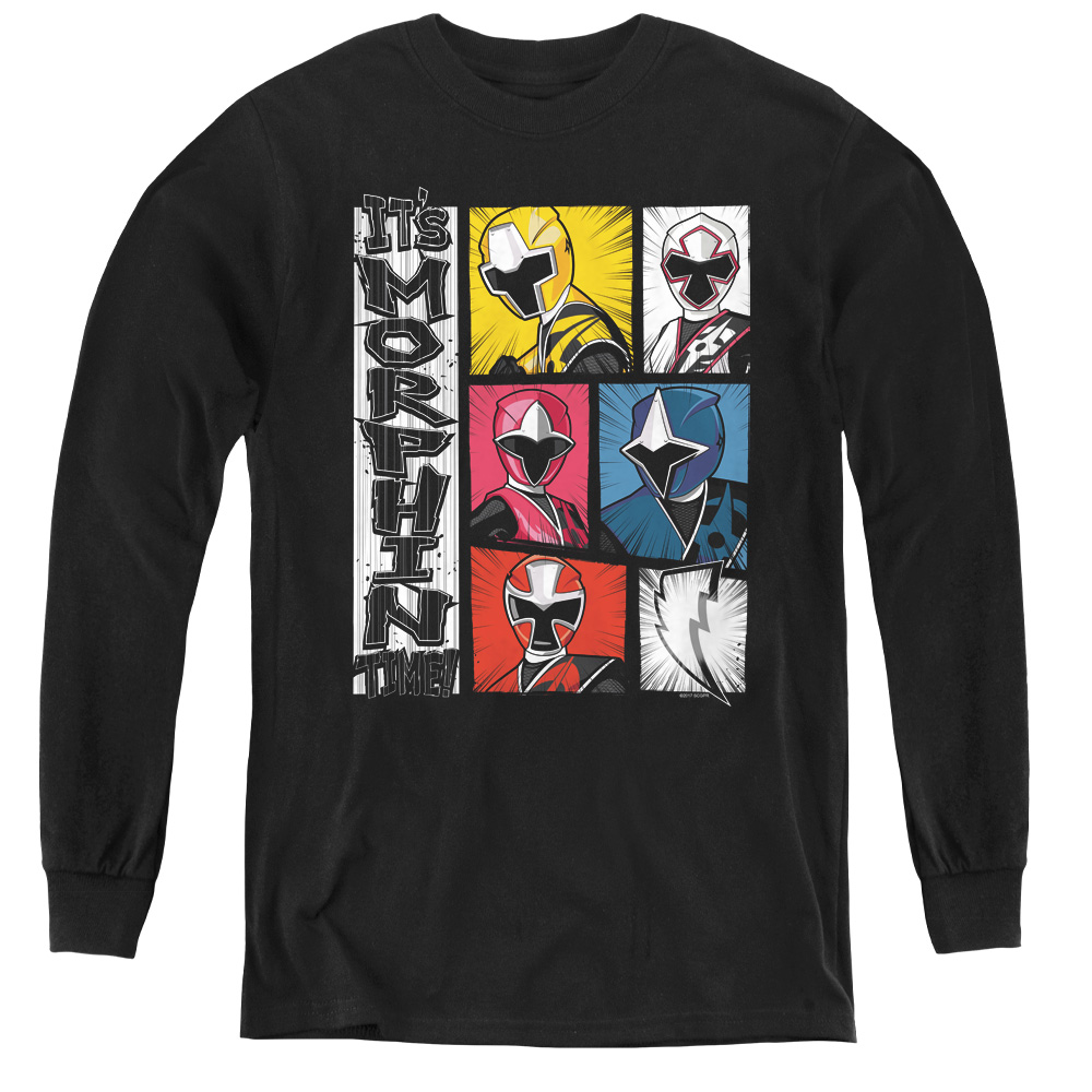 Power Rangers & Its Morphin Time Youth Long Sleeve Tee Shirt, Black - Large