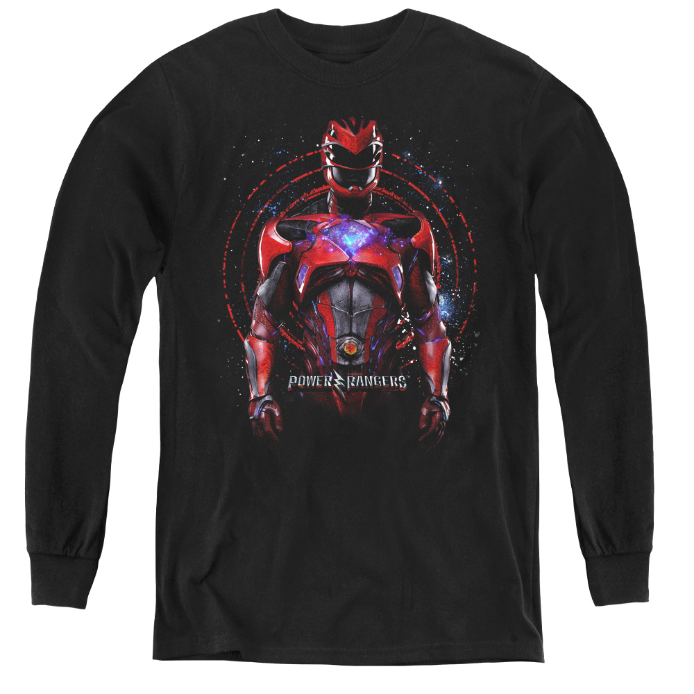 Power Rangers & Red Ranger Youth Long Sleeve Tee Shirt, Black - Medium