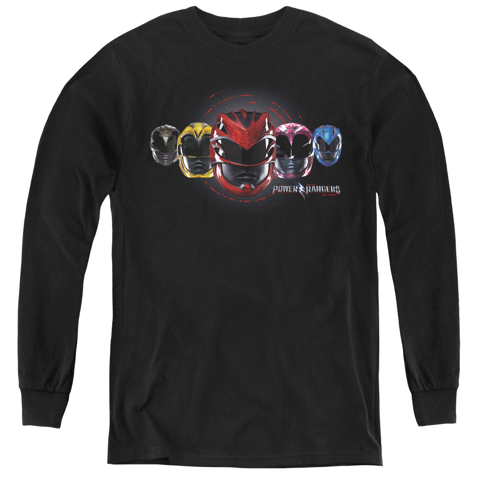Power Rangers & Head Group Youth Long Sleeve Tee Shirt, Black - Large