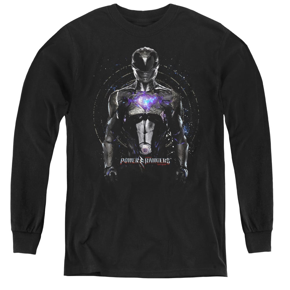 Power Rangers & Black Ranger Youth Long Sleeve Tee Shirt, Black - Medium