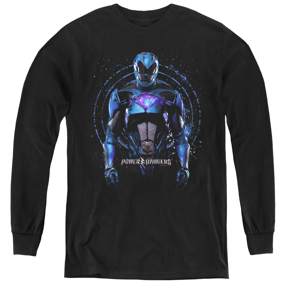 Power Rangers & Blue Ranger Youth Long Sleeve Tee Shirt, Black - Medium