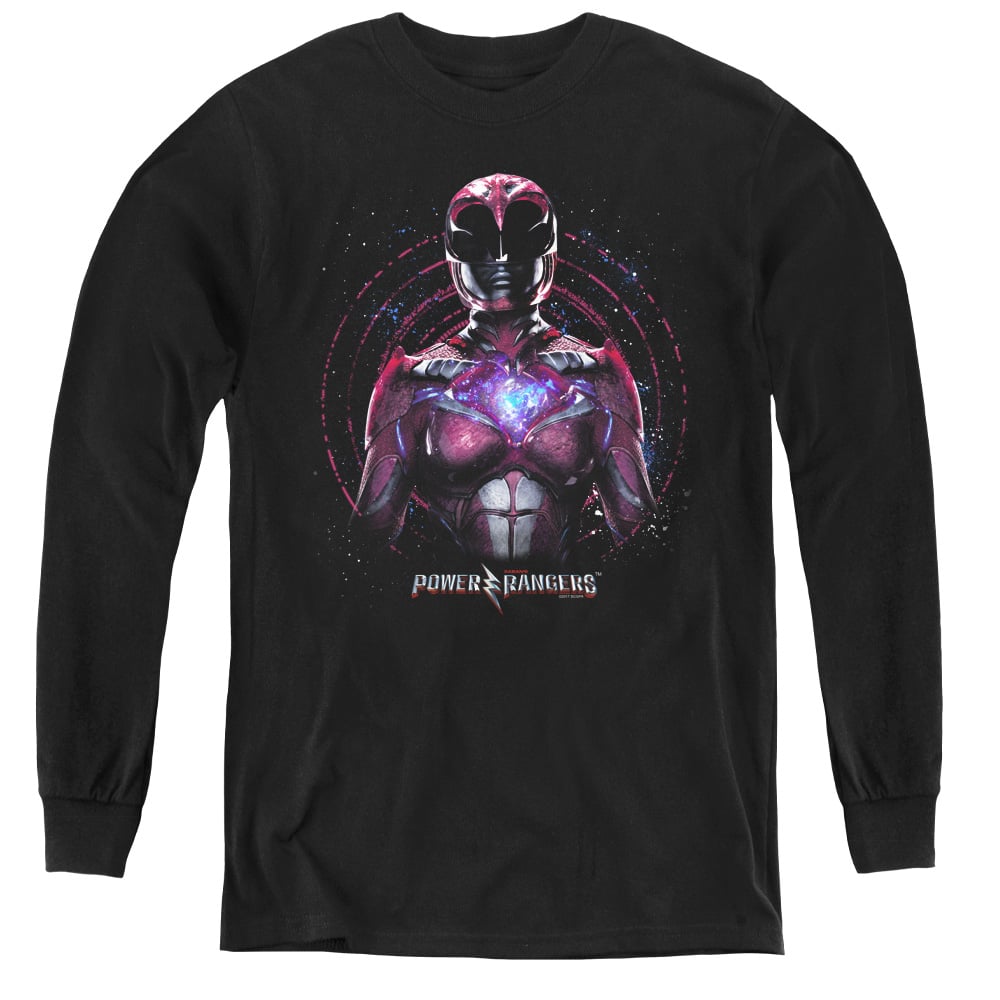 PWR3011-YL-1 Power Rangers & Pink Ranger Youth Long Sleeve Tee Shirt, Black - Small
