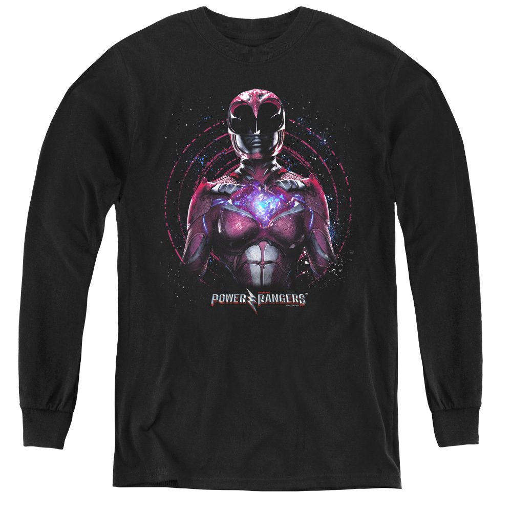 PWR3011-YL-2 Power Rangers & Pink Ranger Youth Long Sleeve Tee Shirt, Black - Medium