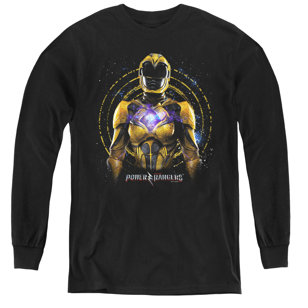 PWR3013-YL-4 Power Rangers & Yellow Ranger Youth Long Sleeve Tee Shirt, Black - Extra Large