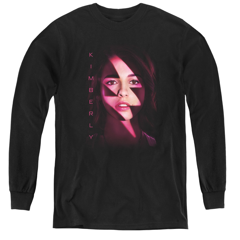 Power Rangers & Kimberly Bolt Youth Long Sleeve Tee Shirt, Black - Medium