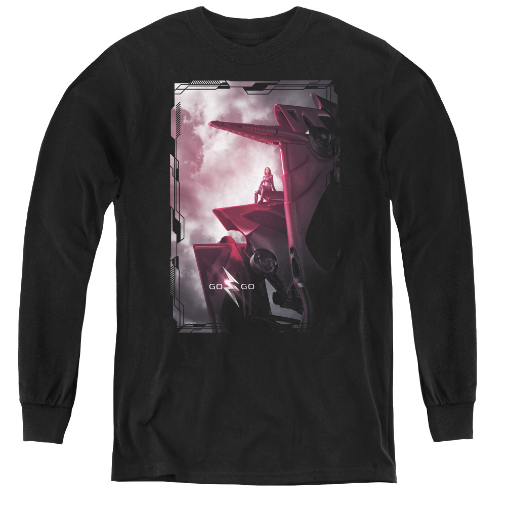 PWR3031-YL-2 Power Rangers & Pink Zord Poster Youth Long Sleeve Tee Shirt, Black - Medium