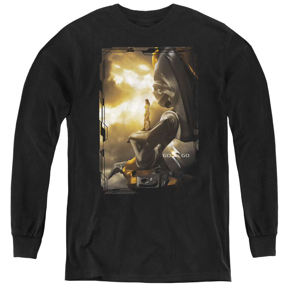 PWR3032-YL-4 Power Rangers & Yellow Zord Poster Youth Long Sleeve Tee Shirt, Black - Extra Large