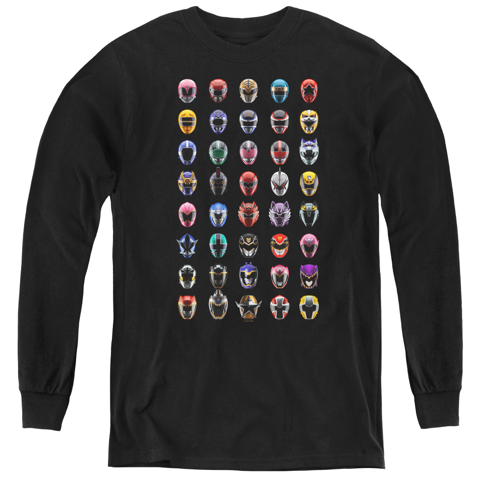 Power Rangers & Visual Timeline Youth Long Sleeve Tee Shirt, Black - Small