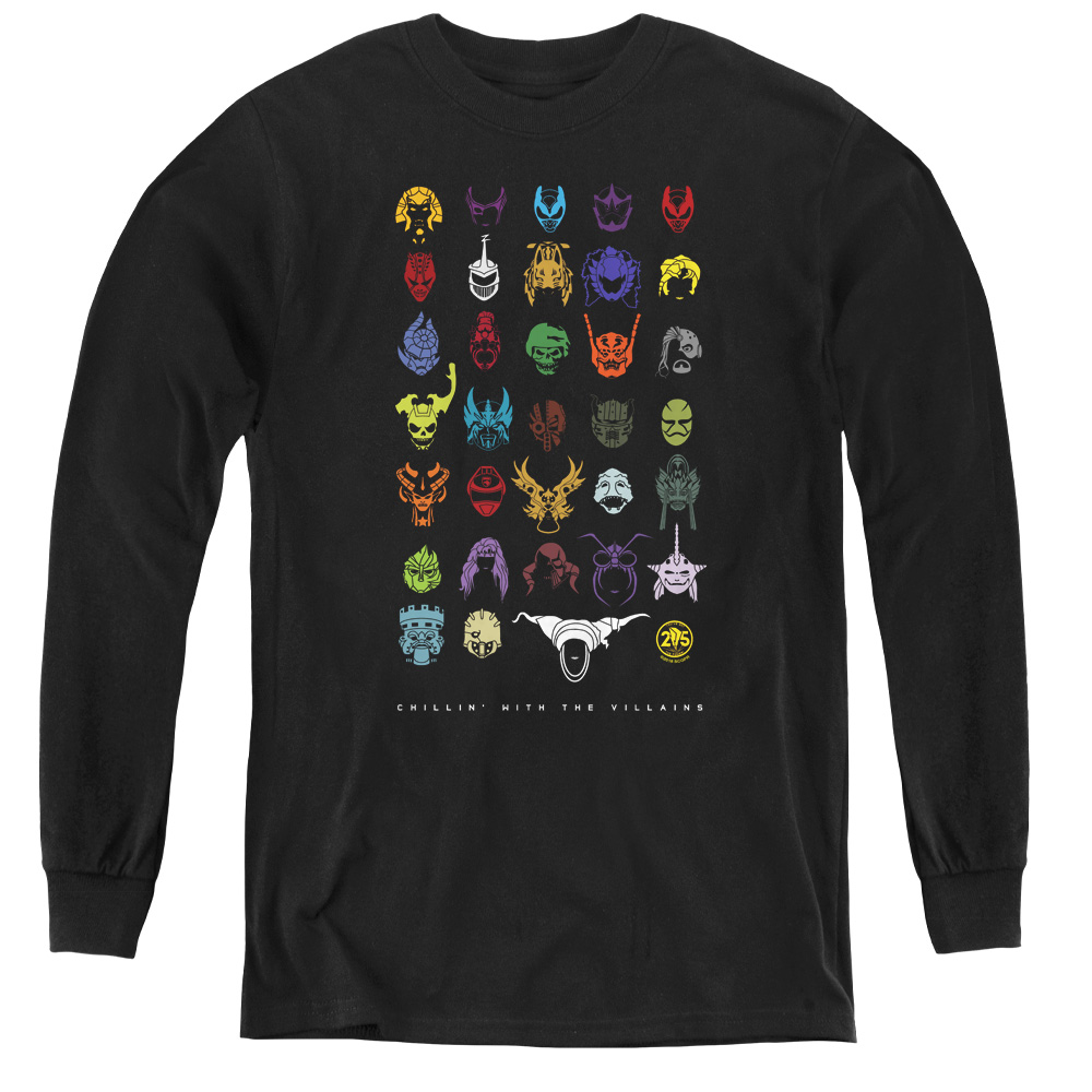 Power Rangers & Villians Youth Long Sleeve Tee Shirt, Black - Medium