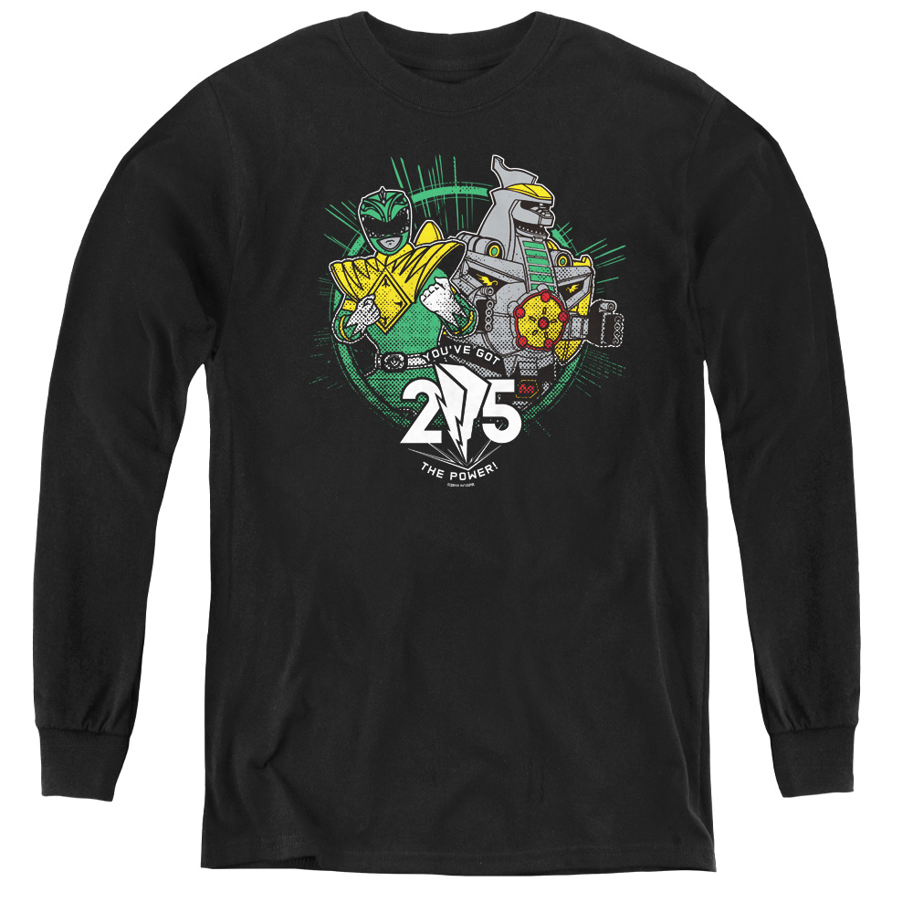 Power Rangers & Green 25 Youth Long Sleeve Tee Shirt, Black - Medium