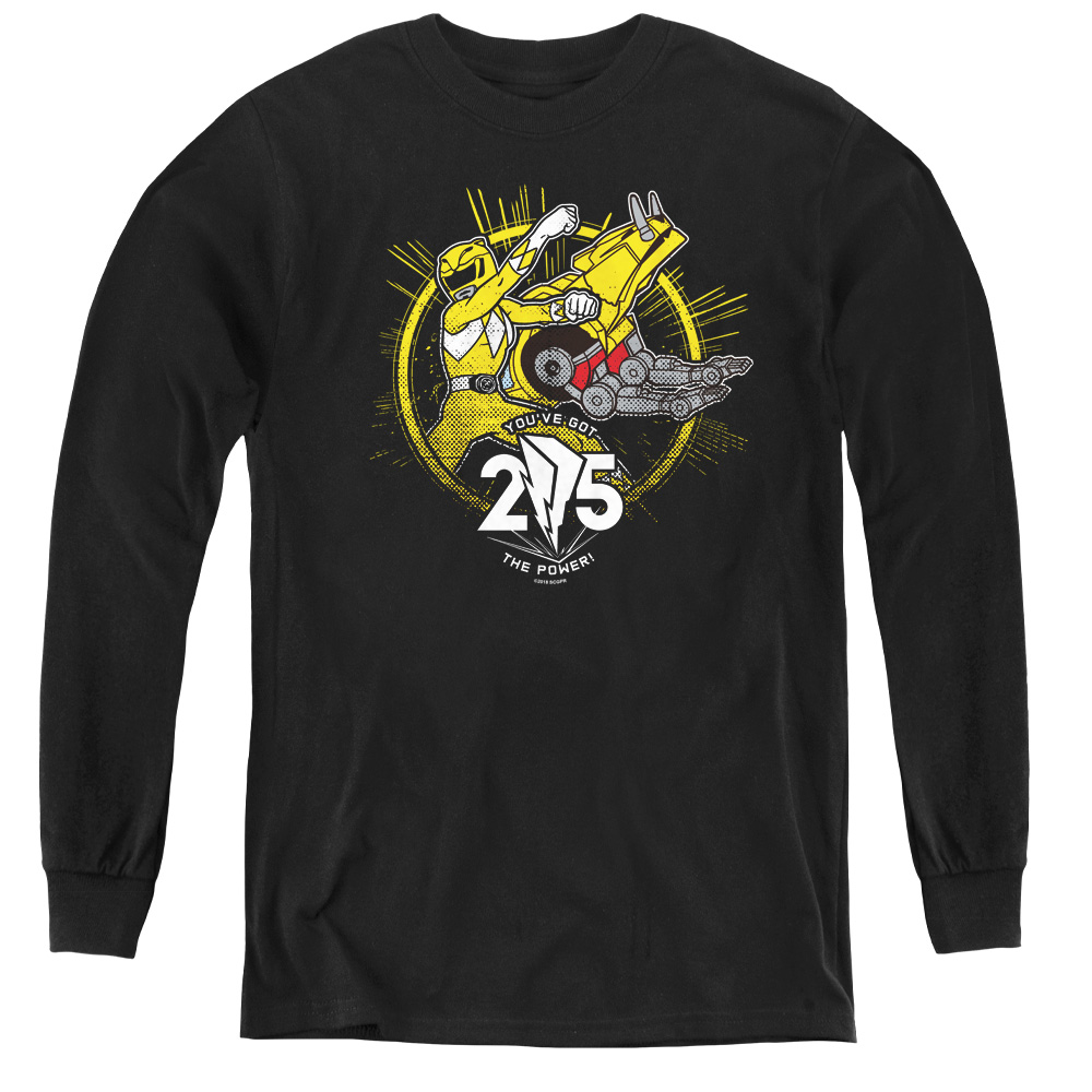 PWR4017-YL-2 Power Rangers & Yellow 25 Youth Long Sleeve Tee Shirt, Black - Medium
