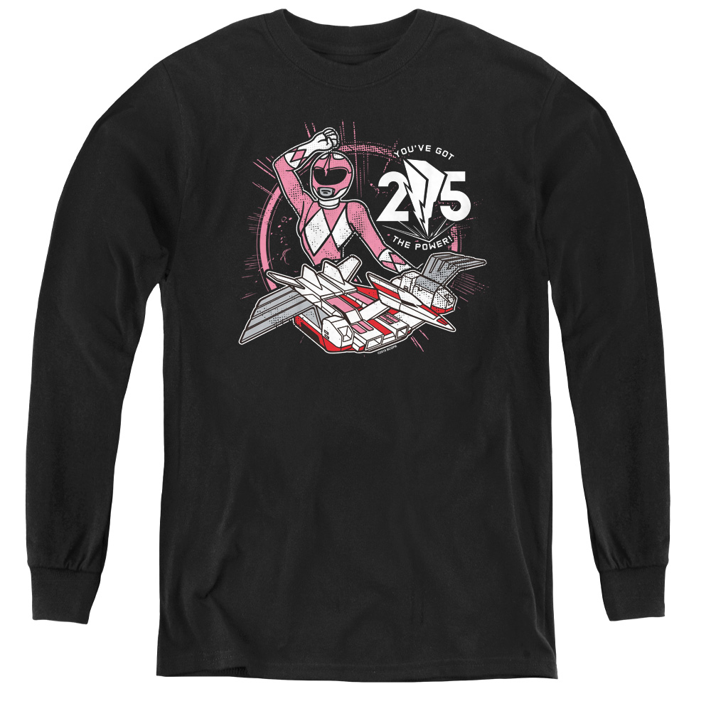 PWR4018-YL-3 Power Rangers & Pink 25 Youth Long Sleeve Tee Shirt, Black - Large