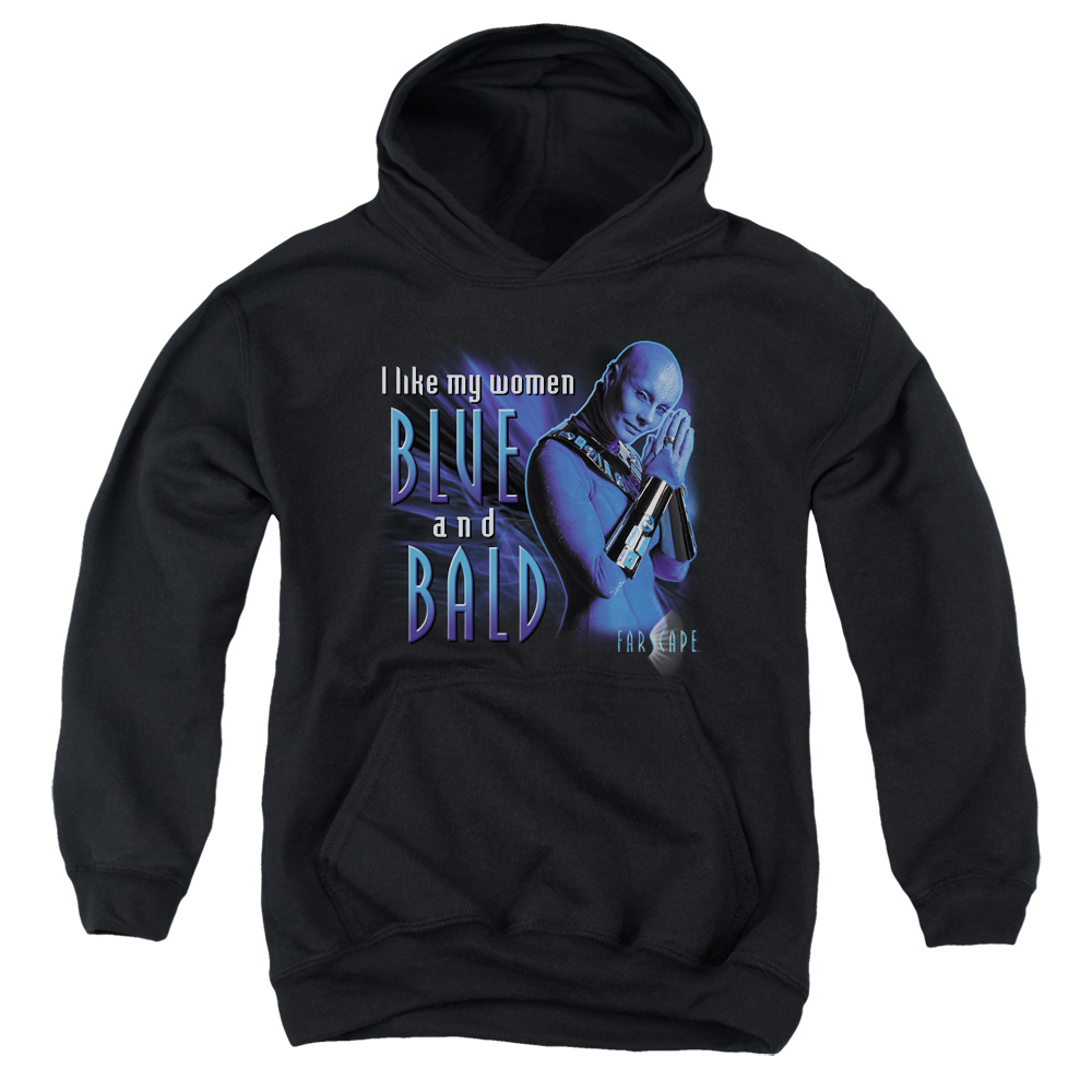 Farscape & Blue & Bald-Youth Pull-Over Hoodie, Black - Large