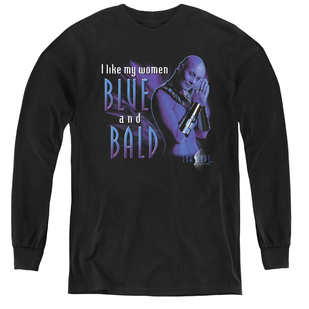 FAR120-YL-2 Farscape & Blue & Bald Youth Long Sleeve Tee, Black - Medium