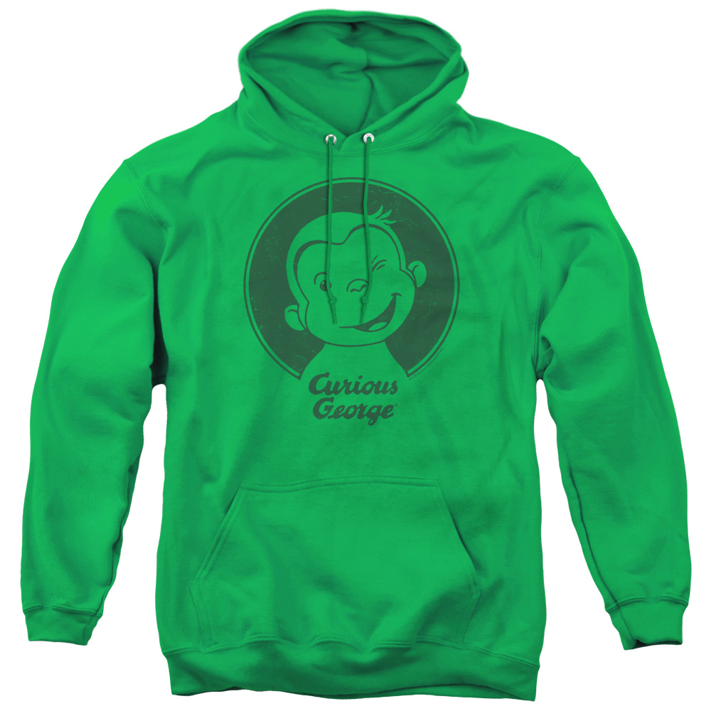 UNI988-AFTH-1 Curious George & Classic Wink Adult Pullover Hoodie, Kelly Green - Small