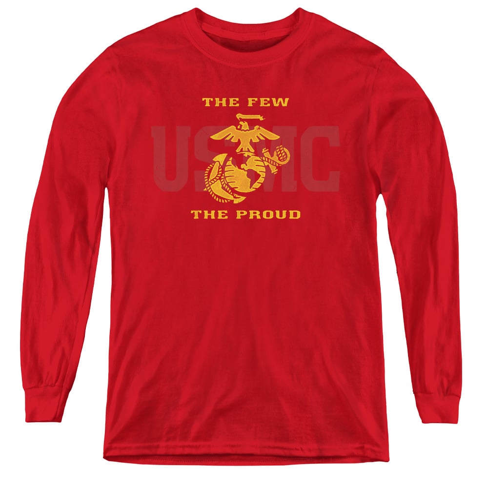 USMC102B-YL-2 US Marine Corps & Split Tag Youth Long Sleeve T-Shirt, Red - Medium