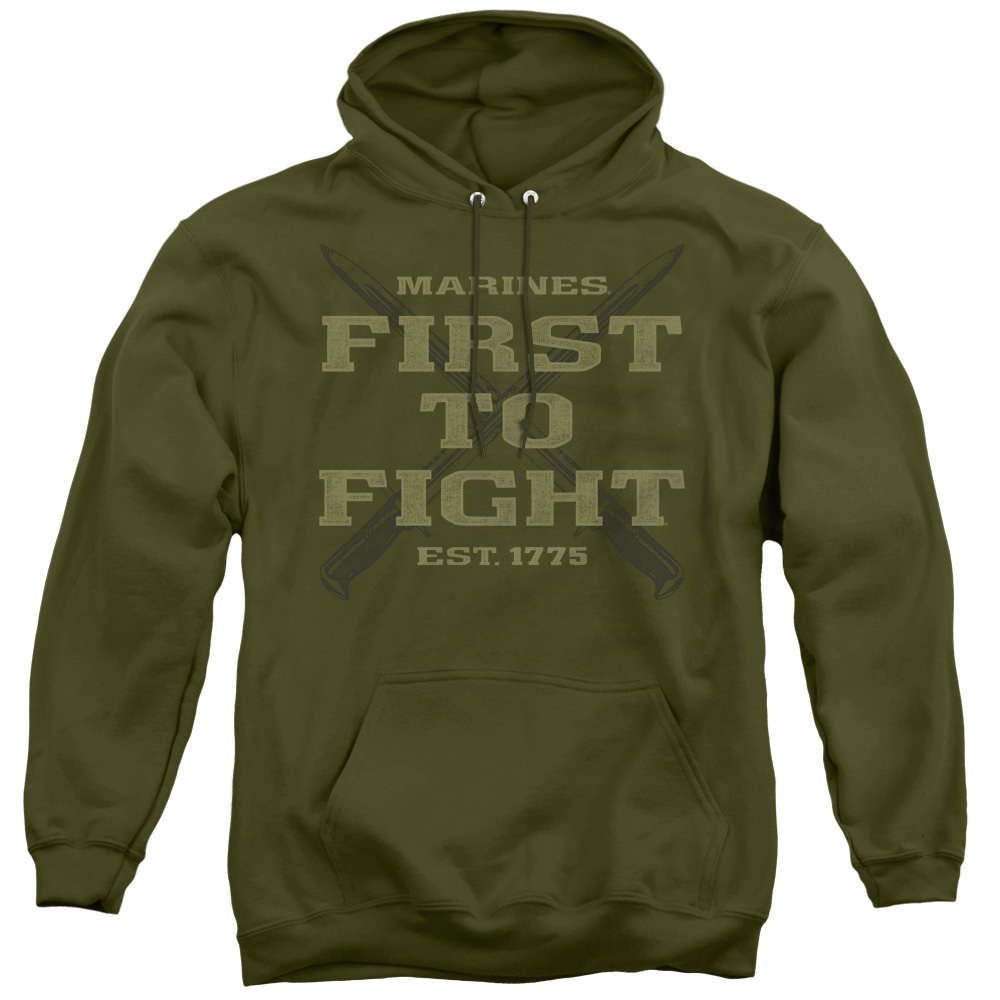 USMC104-AFTH-2 US Marine Corps & First Adult Pullover Hoodie, Military Green - Medium