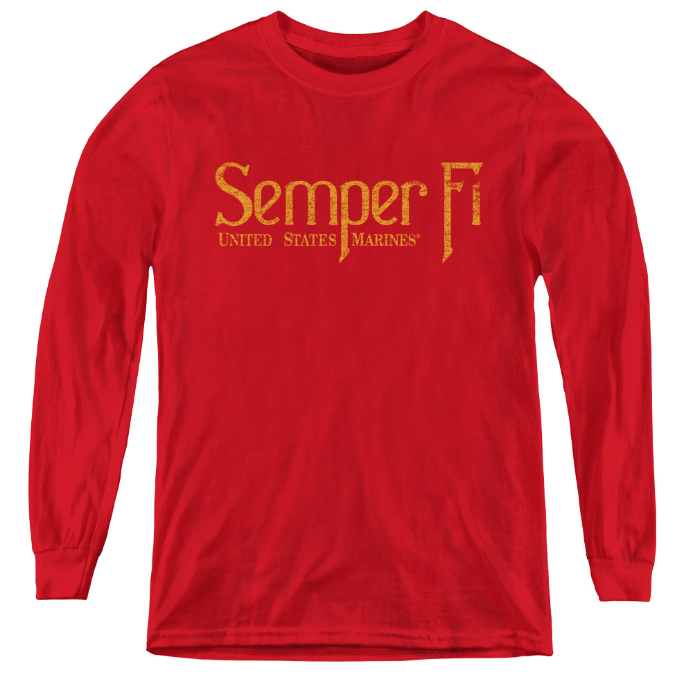 USMC113-YL-2 US Marine Corps & Semper FI Youth Long Sleeve T-Shirt, Red - Medium