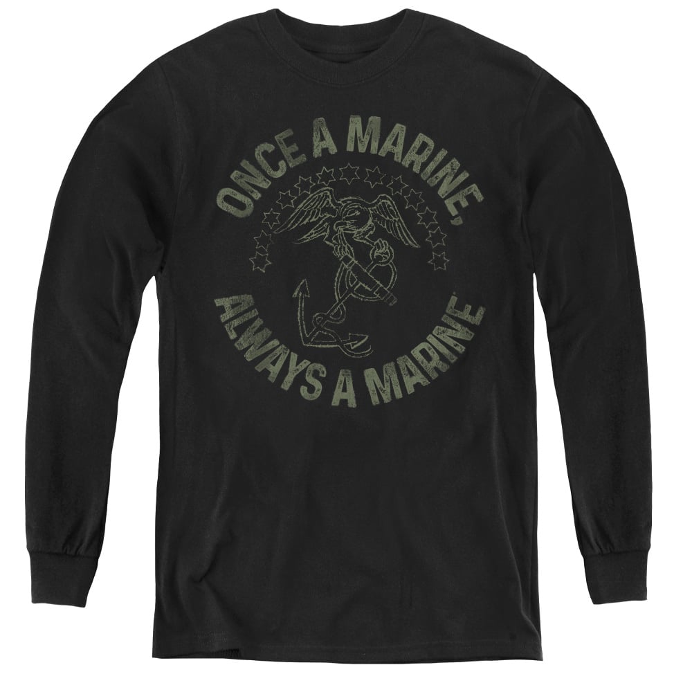 US Marine Corps & Always A Marine Youth Long Sleeve T-Shirt, Black - Medium