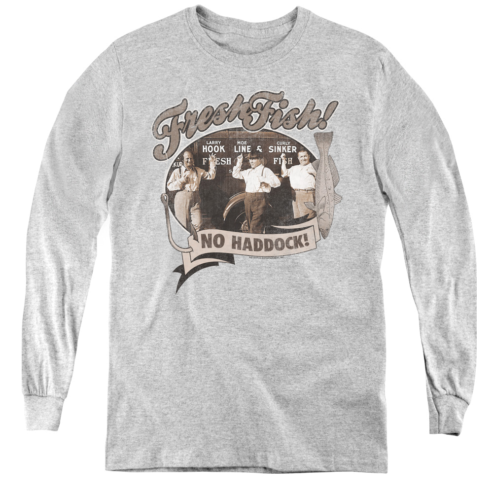 Three Stooges & Fresh Fish Youth Long Sleeve T-Shirt, Athletic Heather - Extra Large