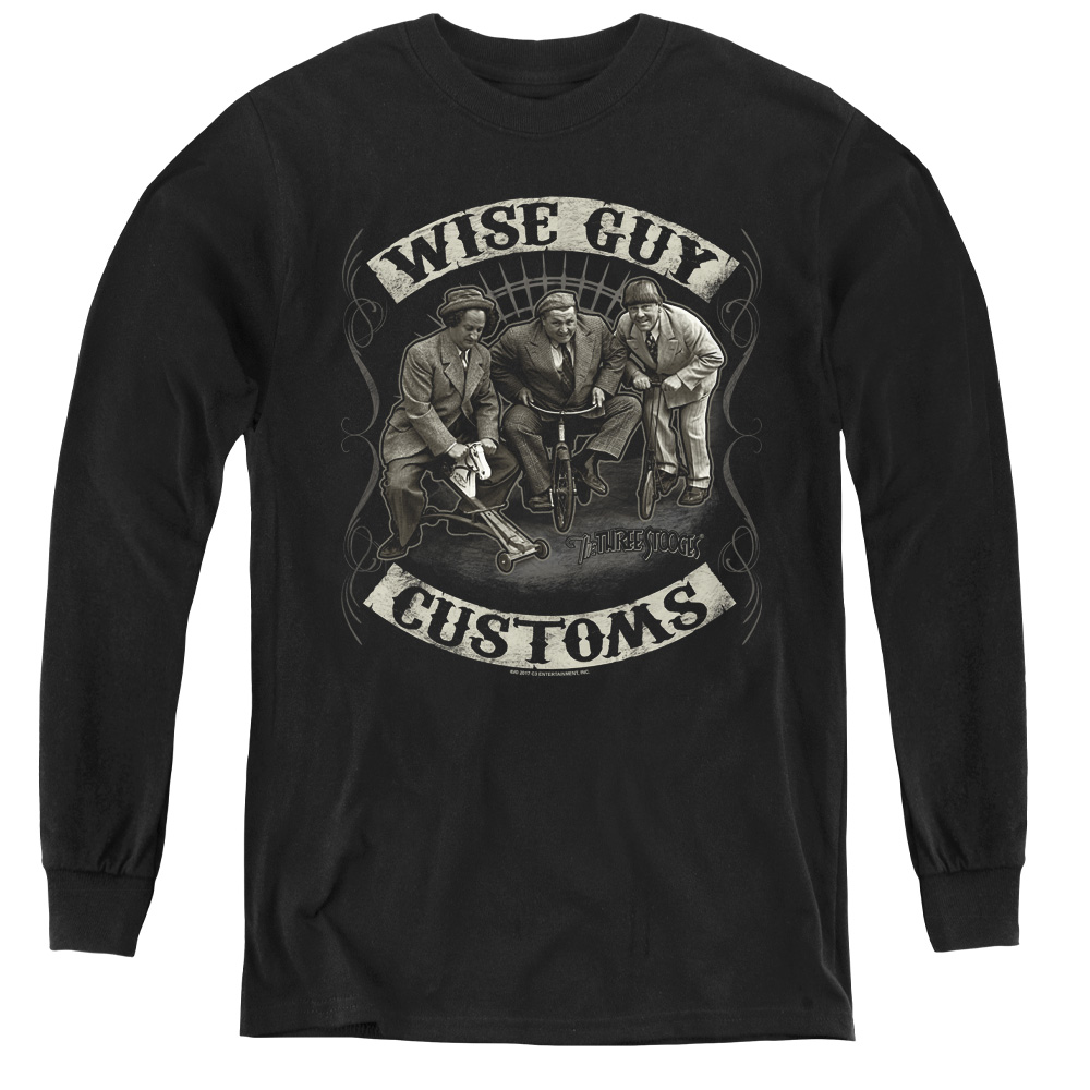 Three Stooges & Wise Guy Customs Youth Long Sleeve T-Shirt, Black - Large