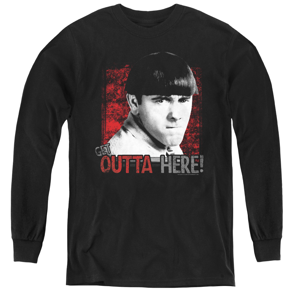 Three Stooges & Get Outta Here Youth Long Sleeve T-Shirt, Black - Extra Large