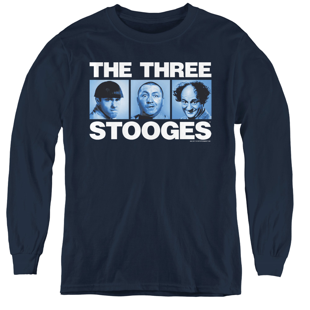 Three Stooges & Three Squares Youth Long Sleeve T-Shirt, Navy - Extra Large