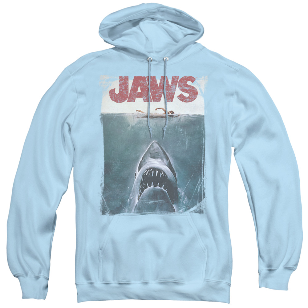 UNI317-AFTH-5 Jaws & Title Adult Pullover Hoodie, Light Blue - 2X