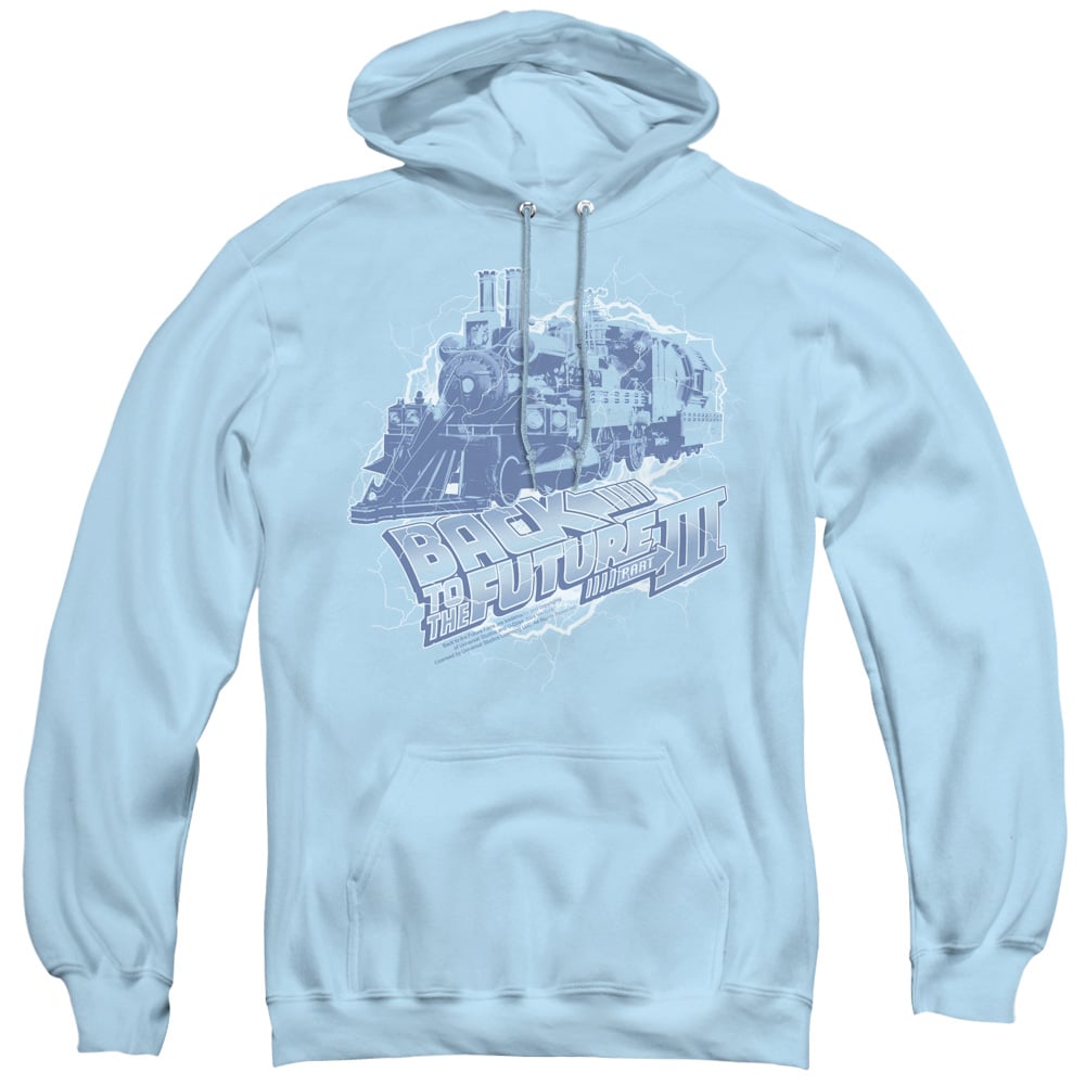 UNI360-AFTH-2 Back to the Future III & Time Train Adult Pullover Hoodie, Light Blue - Medium