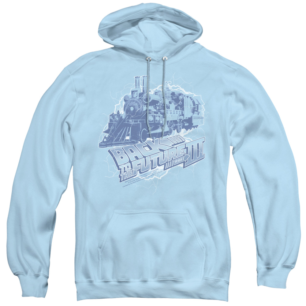 UNI360-AFTH-3 Back to the Future III & Time Train Adult Pullover Hoodie, Light Blue - Large