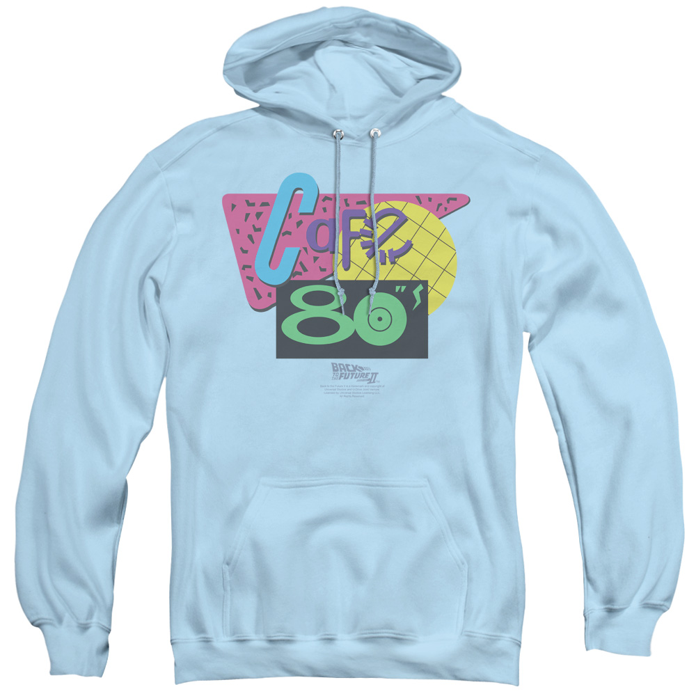 UNI365-AFTH-4 Back to the Future II & Cafe 80S Adult Pullover Hoodie, Light Blue - Extra Large