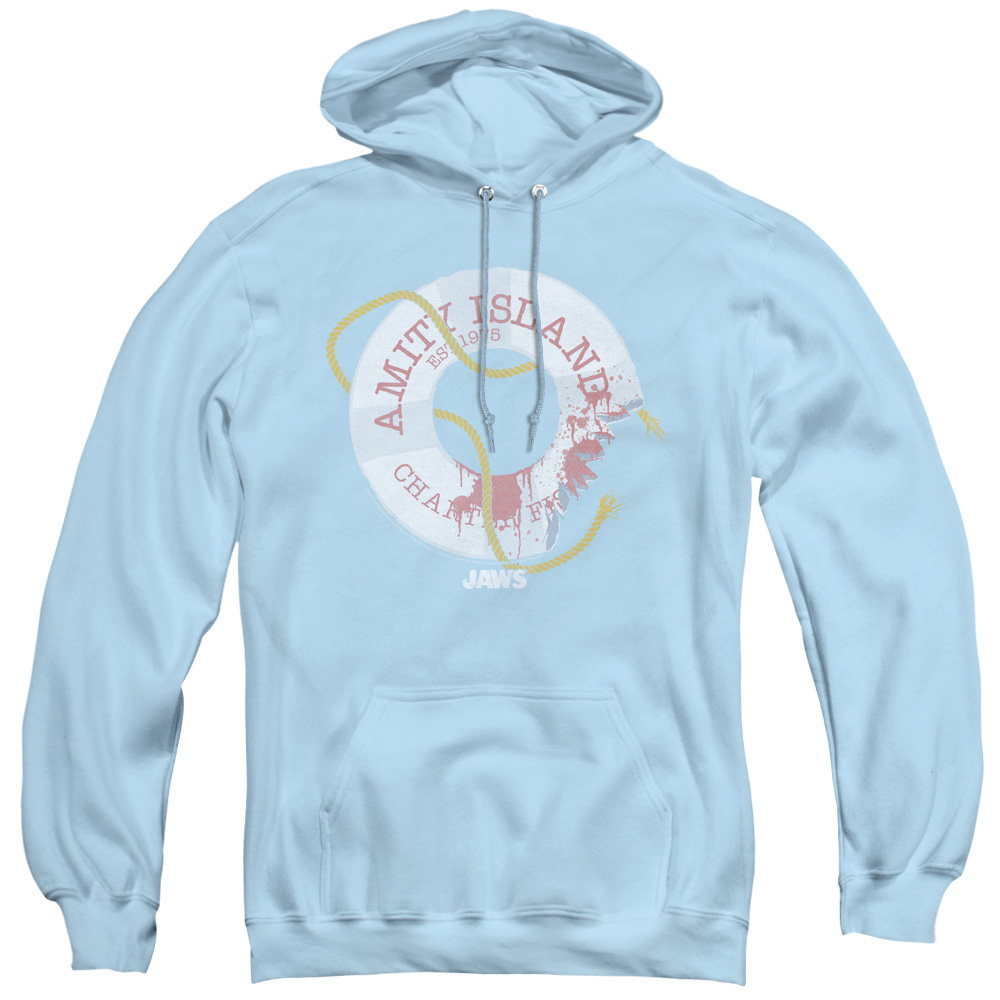 UNI500-AFTH-4 Jaws & Life Preserver Adult Pullover Hoodie, Light Blue - Extra Large