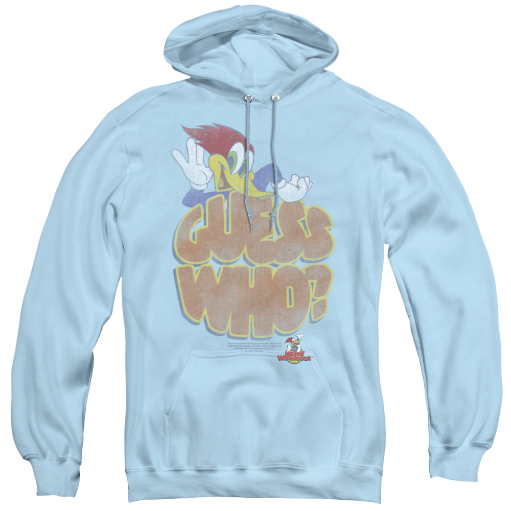 UNI505-AFTH-2 Woody Woodpecker & Guess Who Adult Pullover Hoodie, Light Blue - Medium