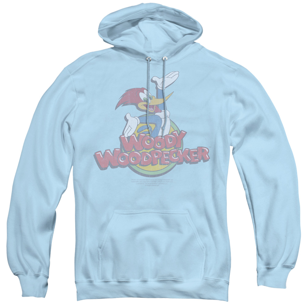 UNI506-AFTH-2 Woody Woodpecker & Retro Fade Adult Pullover Hoodie, Light Blue - Medium