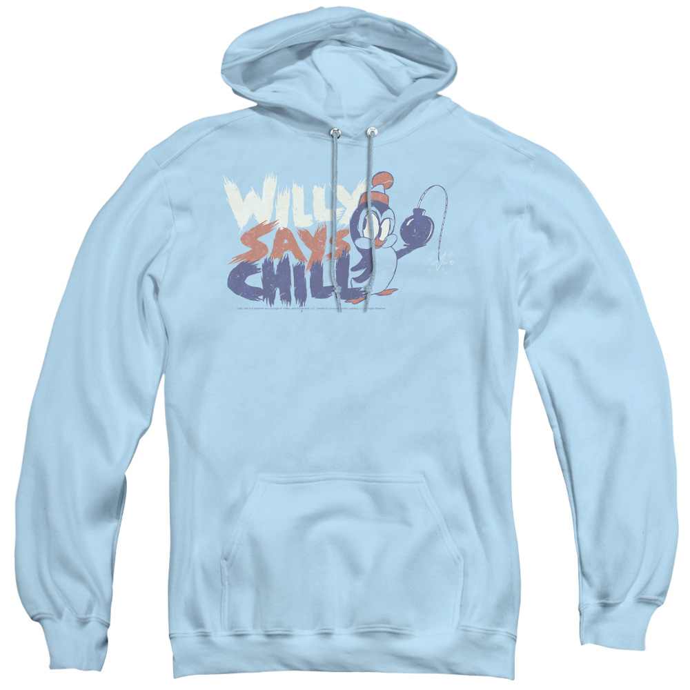 UNI530-AFTH-4 Chilly Willy & I Say Chill Adult Pullover Hoodie, Light Blue - Extra Large