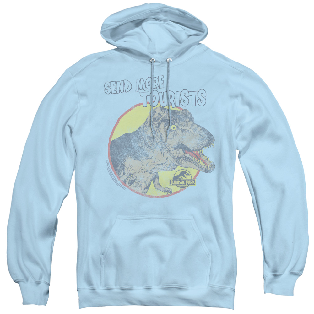 UNI536-AFTH-2 Jurassic Park & More Tourists Adult Pullover Hoodie, Light Blue - Medium