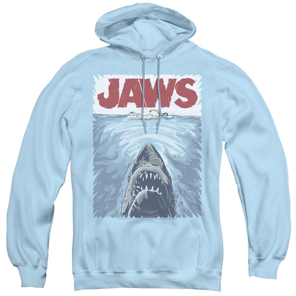 UNI556-AFTH-5 Jaws & Graphic Poster Adult Pullover Hoodie, Light Blue - 2X