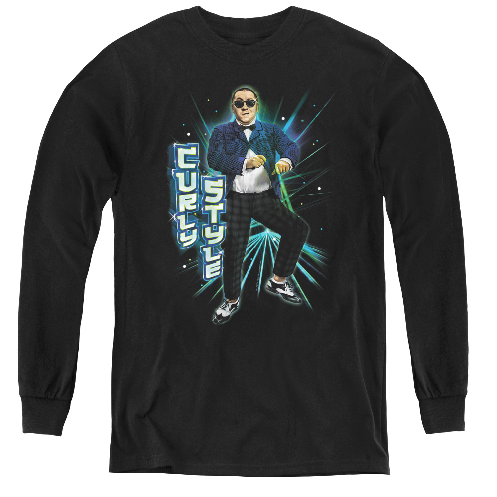 Three Stooges & Curly Style Youth Long Sleeve T-Shirt, Black - Extra Large